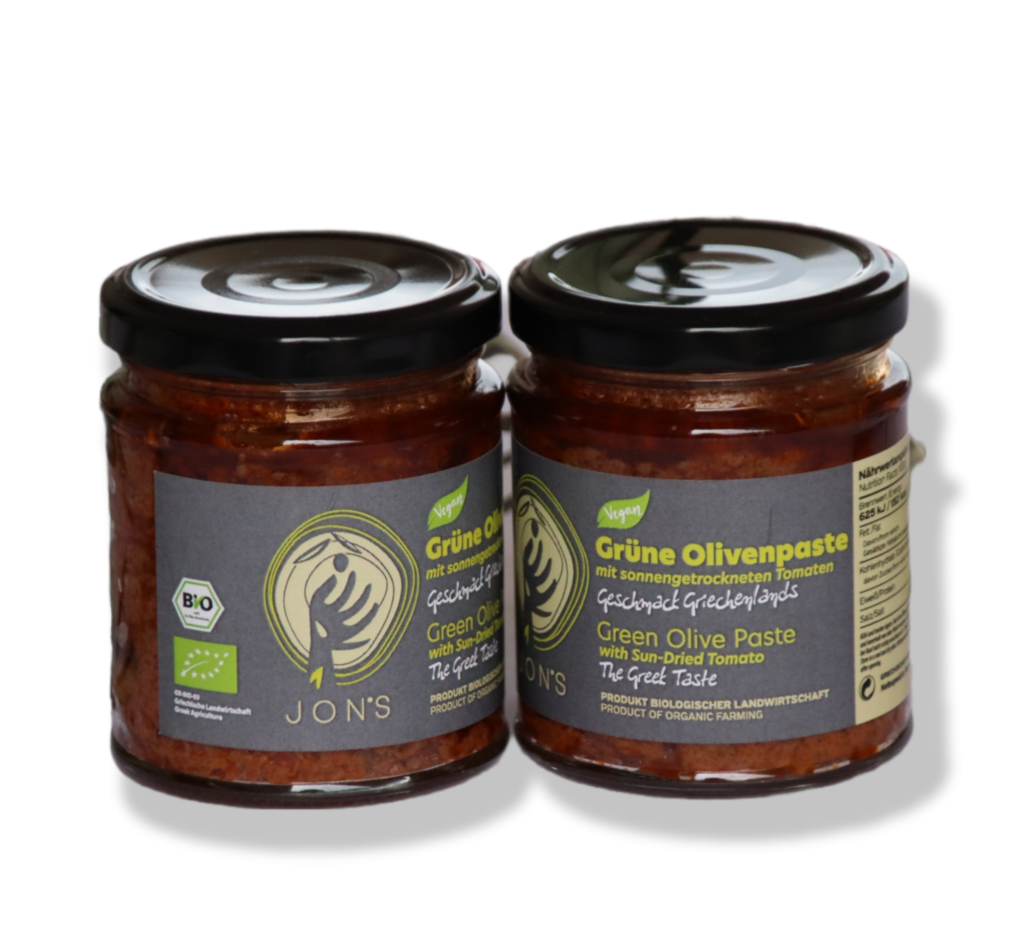 Grüne Bio Olivenpaste mit getrockneten Tomaten - 180gr - JON&amp;#39;S OILIVE