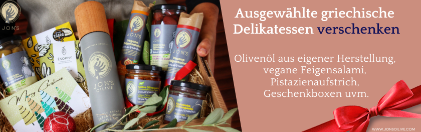Ausgewählte griechische Delikatessen verschenken Unser selbst hergestellten Olivenöl, vegane Feigensalami, Geschenkboxen uvm. (4)